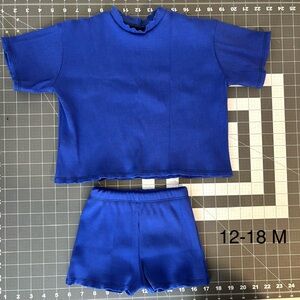 Unisex girl boy blue rib oversized tshirt elastic waist shorts set NEW 12-18 m